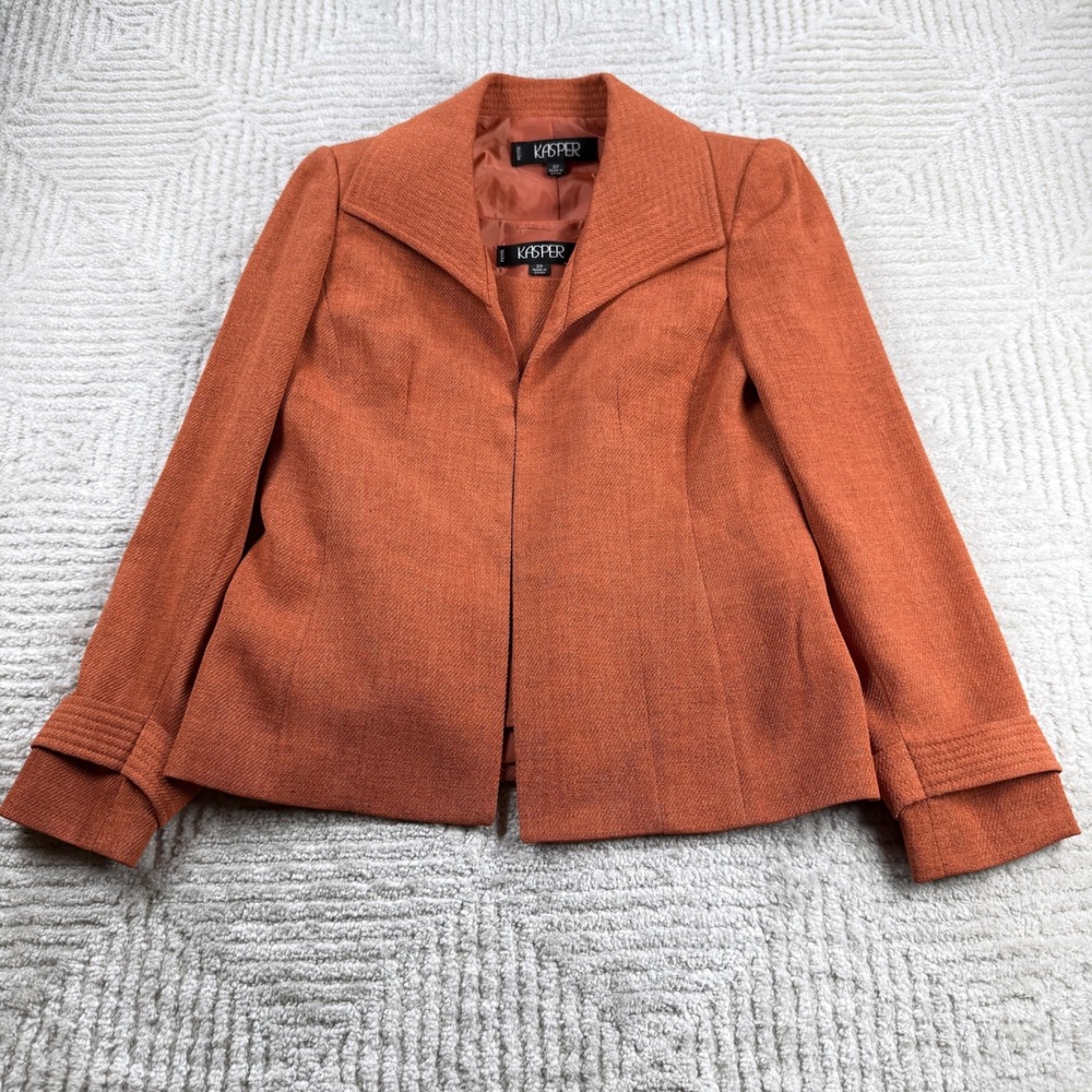 Kasper Blazer Shell Suit Set Womens 2P Orange Professional Business Career Fall